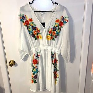 White colorful floral embroidered dress